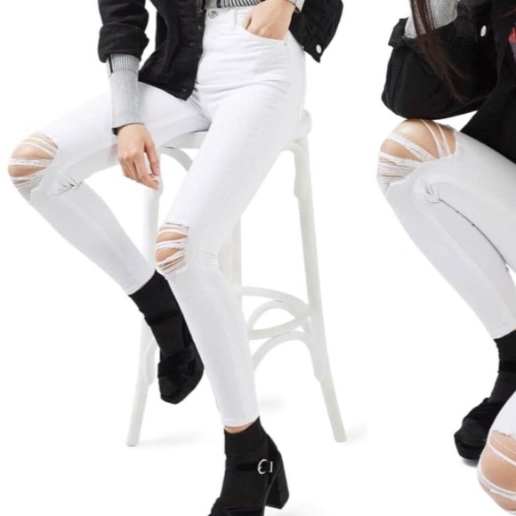 Topshop Denim - Topshop Motto Jamie White Skinny Jeans w26 ripped